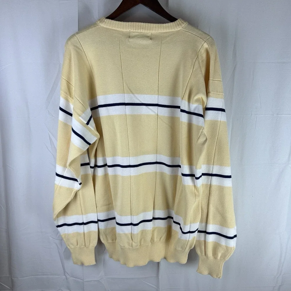 VTG 90s Eddie Bauer Striped Sweater Yellow Color Block Men's Size Large Tall - Picture 7 of 8
